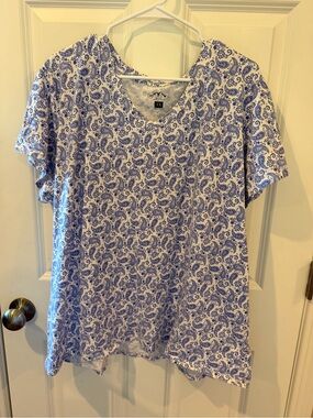 Blue Mountain Blue Floral Short Sleeve Top Size 3XL